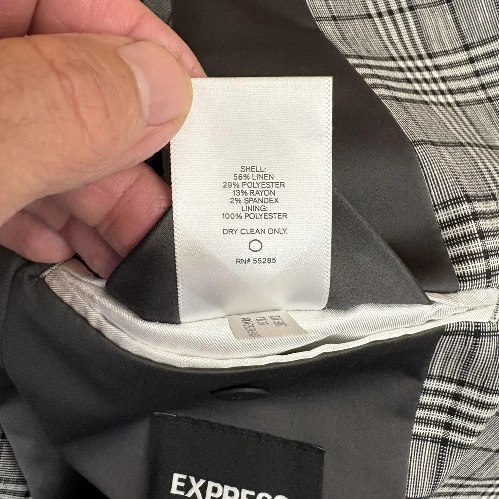 Express Blazer Men Unstructured 38S Gray Glen Plaid Linen Blend Extra Slim Fit